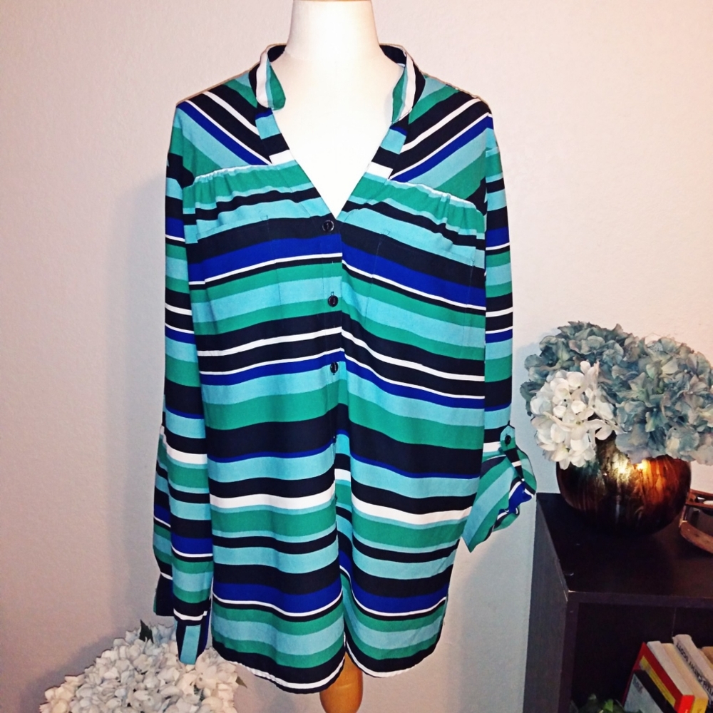 Notations striped long sleeve button down sz3X